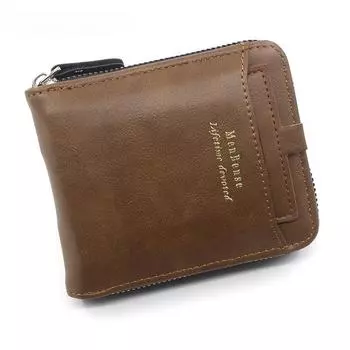 MenBense Men s Short Wallet with Zipper, Large Capacity, Multi-Card Slots, Coin Purse. темно-коричневого