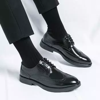 Mens Dress shoes brogue Designer Bullock Leather Fashion Wedding Italy Office Party Luxury Brand Shoes Men Loafers Male Shoes 38 чёрный