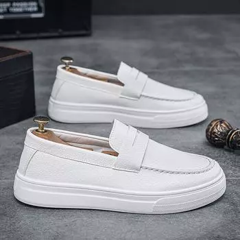Mens loafers 2025 spring new British style casual leather shoes breathable comfortable trendy mens shoes Walking shoe 39 белый