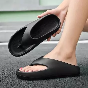 Mens Platform Flip Flops Summer Soft Sole EVA Slippers for Women Outdoor Casual Beach Shoes Home Non-slip Bathroom Couple Shoes 36 чёрный