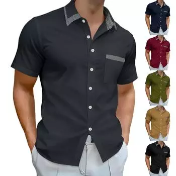 Mens Short Sleeve Dress Shirts Casual Wrinkle Free Button Down Shirts Striped Collar Vacation Beach Summer Tops XXL