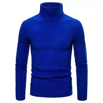 Mens Sleeve Long Solid T Shirt High Neck Turtleneck Pullover Jumper Top Sweater Royal Blue,M