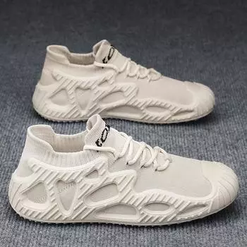 Mens Trainers Summer Low-top Stretch Men Sneakers Korean Men Casual Shoes 7 покинуть белый