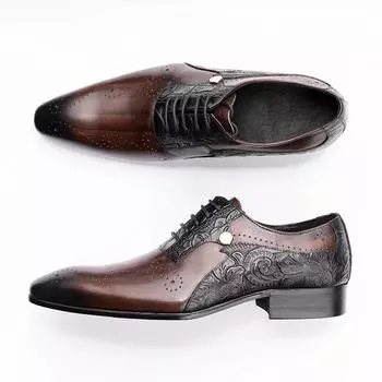 Mens Wedding Dress Brogue Genuine Leather Lace-up Latest Design Fashion Color Match Handmade Leather Man Pointed Dress Shoes 39