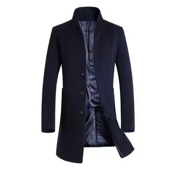 Mens Winter Formal Trench Coat Double Breasted Overcoat Long Wool Jacket Outwear Tag XL=US M
