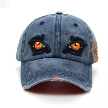 Mens Womens Embroidered Distressed Adjustable Sun Hat Cotton Funny Hats One Size тёмно-синий