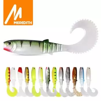 MEREDITH 70 мм 90 мм 110 мм каннибал изогнутый хвост рыболовные приманки искусственные воблеры мягкие приманки силиконовые Shad Worm Bass leurre Souple 90mm 10pcs