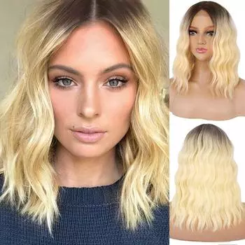 MERISIHAIR 14 дюймов короткий натуральный волнистый парик шнурка средней части черный золотой парик термостойкие волнистые синтетические парики для чернокожих женщин