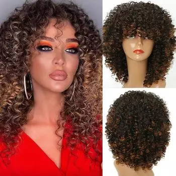 MERISIHAIR афро для женщин до плеч Ombre коричневый вьющийся парик из синтетического волокна блондинка черный серый вьющийся парик для женщин 14inches