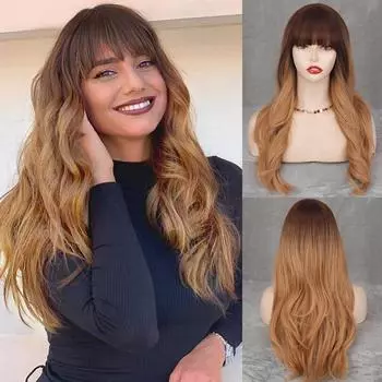 MERISIHAIR Блондинка с омбре, волнистый парик с челкой, длинный светлый парик, натуральный волнистый длинный синтетический парик для женщин 24inches