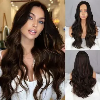 MERISIHAIR Длинный вьющийся парик Темно-коричневый Светло-коричневый Разноцветный длинный парик без челки Жен. Волосы Повседневная одежда