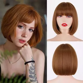 MERISIHAIR Короткий парик Боб с челкой Чистый цвет Черный Коричневый парик для женщин Синтетические парики для вечеринки в стиле Лолиты Косплей Ежедневное использование 10inches&CN