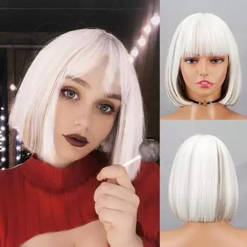 MERISIHAIR короткий прямой парик боб с челкой, омбре, белый, коричневый, парики из синтетического волокна для женщин, повседневная одежда, косплей 25 CM