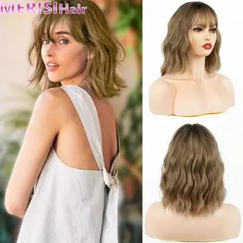 MERISIHAIR модные повседневные короткие волнистые синтетические волосы парик для женщин термостойкое волокно женский повседневный накладные волосы парик для косплея