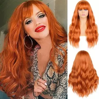 MERISIHAIR оранжевый парик с челкой Cospaly, длинный волнистый парик для женщин, синтетические парики, термостойкие, 24 дюйма