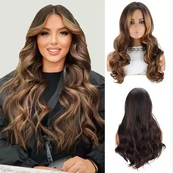 MERISIHAIR Синтетический 24-дюймовый коричневый парик для женщин Длинный волнистый парик Натуральные парики Средняя часть термостойкий парик 60cm