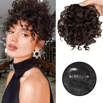 MERISIHAIR Синтетический короткий парик с вьющейся челкой, накладные волосы, элегантный парик для женщин, повседневный косплей 15cm