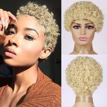 MERISIHAIR Синтетический кудрявый короткий парик для женщин Короткие вьющиеся парики из натуральных волос с стрижкой пикси Натуральный черный бесклеевой афро кудрявый вьющийся парик