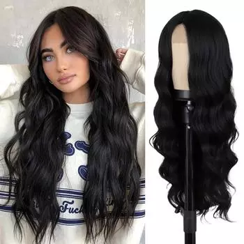 MERISIHAIR Синтетический модный длинный волнистый коричневый парик без челки, кружевной передний парик для повседневной носки, вечеринки 60CM