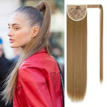 MERISIHAIR женский длинный прямой парик с хвостиком, черный, коричневый, синтетический, высокотемпературное волокно, наращивание волос с хвостиком, ежедневное использование