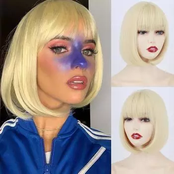 MERISIHAIR женский короткий боб, светлый блондин, длина до плеч, прямой парик боб с челкой, косплей, парик для Хэллоуина, синтетическое волокно, короткие волосы