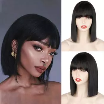 MERISIHAIR женский короткий прямой черный парик с челкой, парики из синтетического волокна для женщин, термостойкие парики, длина до плеч, блондинка, розовый, синий 14 inch