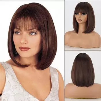 MERISIHAIR женский короткий прямой коричневый парик «боб» с челкой из синтетического волокна, натуральный прямой парик до плеч, повседневная одежда 30cm