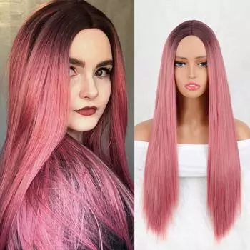 MERISIHAIR женский модный длинный прямой розовый парик с омбре без челки из синтетического волокна, повседневная одежда, длинный прямой парик для косплея 60 cm