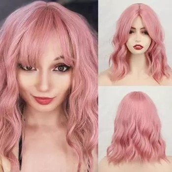 MERISIHAIR женский модный короткий волнистый парик с челкой из синтетического волокна до плеч, розовый парик, повседневная одежда, косплей T1B/613