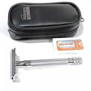 Merkur Razor Holder 23C dedicated leather case and 11 replacement Double-Edged (with blades)