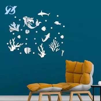 Mermaid Underwater World Acrylic Three-dimensional Wall Sticker Bathroom Children s Room Wall Decoration Arrangement