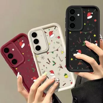 Merry Christmas Candy Pattern Matte Case For Samsung S24 FE S23 Ultra S22 A55 A35 A54 A34 A16 A15 A25 TPU Soft Shockproof Lens Protection Phone Cover Samsung S24 FE чёрный