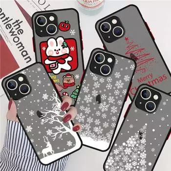 Merry Christmas Case For Apple iPhone 14 13 11 12 Pro 7 XR X XS Max 8 Plus 6 6S SE 2022 14Pro Black Matte Phone Funda iPhone 14