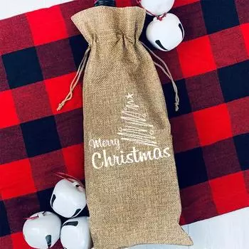 Merry Christmas deer Bell Tree printing Wine Bottle Bags storage Reusable Bottle Wrap Gift package Xmas party Table Decoration