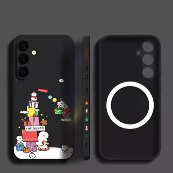 Merry Christmas Gift Santa Print for Magsafe Magnetic Case For Samsung S24 S23 Ultra S22 S21 S20 FE Lanyard Matte TPU Soft Shockproof Phone Cover Samsung S24 чёрный