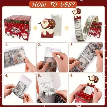 Merry Christmas Money Pull-Out Gift Box Fun Surprise Cash Holder for Friends Girlfriends Wives Sisters Holiday Party 12.8x12.8x9.5cm