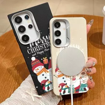 Merry Christmas Santa Snowman Pattern for MagSafe Case For Samsung S24 FE S23 Ultra S22 A16 A55 A54 A35 Magnetic Soft TPU Shockproof Matte Phone Cover Samsung S24 FE чёрный