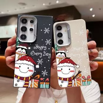 Merry Christmas Snowman Elk Pattern Case For Samsung S24 FE S23 Ultra S22 A55 A16 A54 A35 A15 A34 A52 A14 Matte TPU Soft Slim Shockproof Phone Cover Samsung S24 чёрный