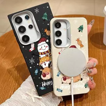 Merry Christmas Snowman Elk Pattern for MagSafe Case For Samsung S24 FE S23 Ultra S22 A55 A16 A54 A35 Matte Magnetic Soft TPU Shockproof Phone Cover Samsung S24 FE чёрный