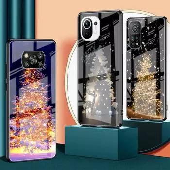 Стеклянный чехол Merry Christmas Tree Deer для Xiaomi Poco X3 NFC 11 Lite 11T F3 M3 Redmi Note 11 10 9 8 Pro 10S 9S 9A 9C Чехол для телефона Xiaomi Poco F3