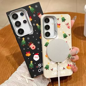 Merry Christmas Tree Elk Pattern TPU Matte Case For Samsung S24 FE S23 S22 Ultra A55 A16 A15 A35 A54 Magnetic Soft Shockproof for MagSafe Phone Cover Samsung S24 FE чёрный