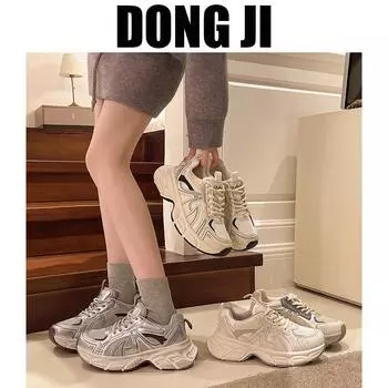 Mesh breathable daddy shoes women s spring 2025 new platform soled casual sneakers running women s shoes leather small white shoes 35