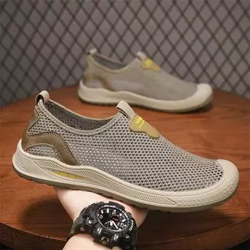 Mesh breathable men s shoes summer sports non-slip slip-on mesh shoes men s hollow thin mesh lightweight casual shoes 39 коричневый