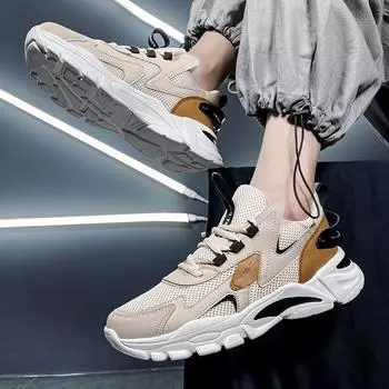 Mesh cloth breathable spring new platform men s shoes 44 бежевый