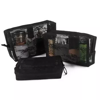 Mesh Flowr Pattern Cosmetic Bag Nets Stationery Pencil Bag Case Holder Zipper Portable Lipsticks Keys Coin Earphone Organizer 13.5*4*8cm