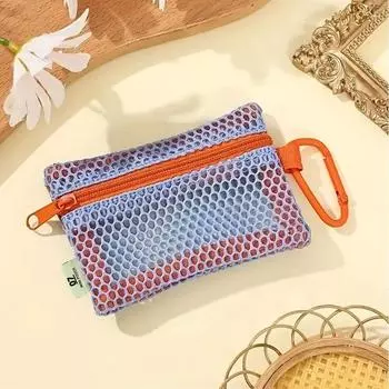 Mesh Lipstick Key Storage Pouch Transparent Zipper Coin Purse Portable Cosmetic Bag Style 3-Orange