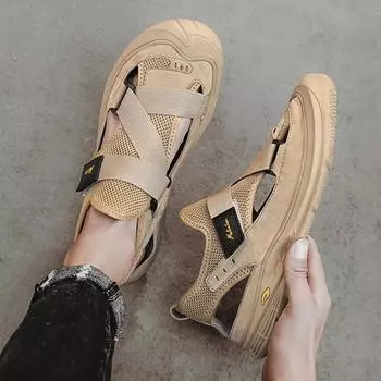 Mesh men s shoes 2025 summer new casual trend breathable beach shoes soft sole sports bag head Shoes 38 чёрный