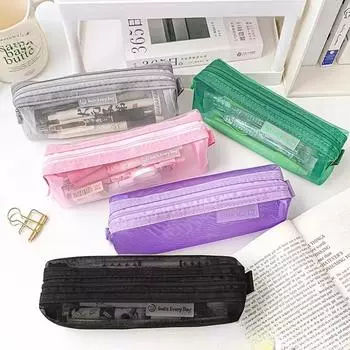 Mesh Pencil Case For Middle High School Office Supplies Transparent Multifunction Organizer Multiple Colors to Choose from 1pc зелёный