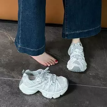 Mesh platform dad shoes women s spring new heightening breathable round head niche sports and leisure shoes 35