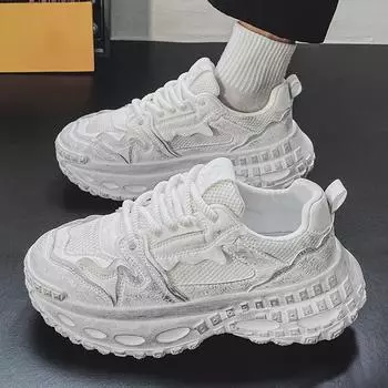 Mesh platform sneakers men s summer 2025 new breathable casual teen dad shoes wipe old running shoes 39